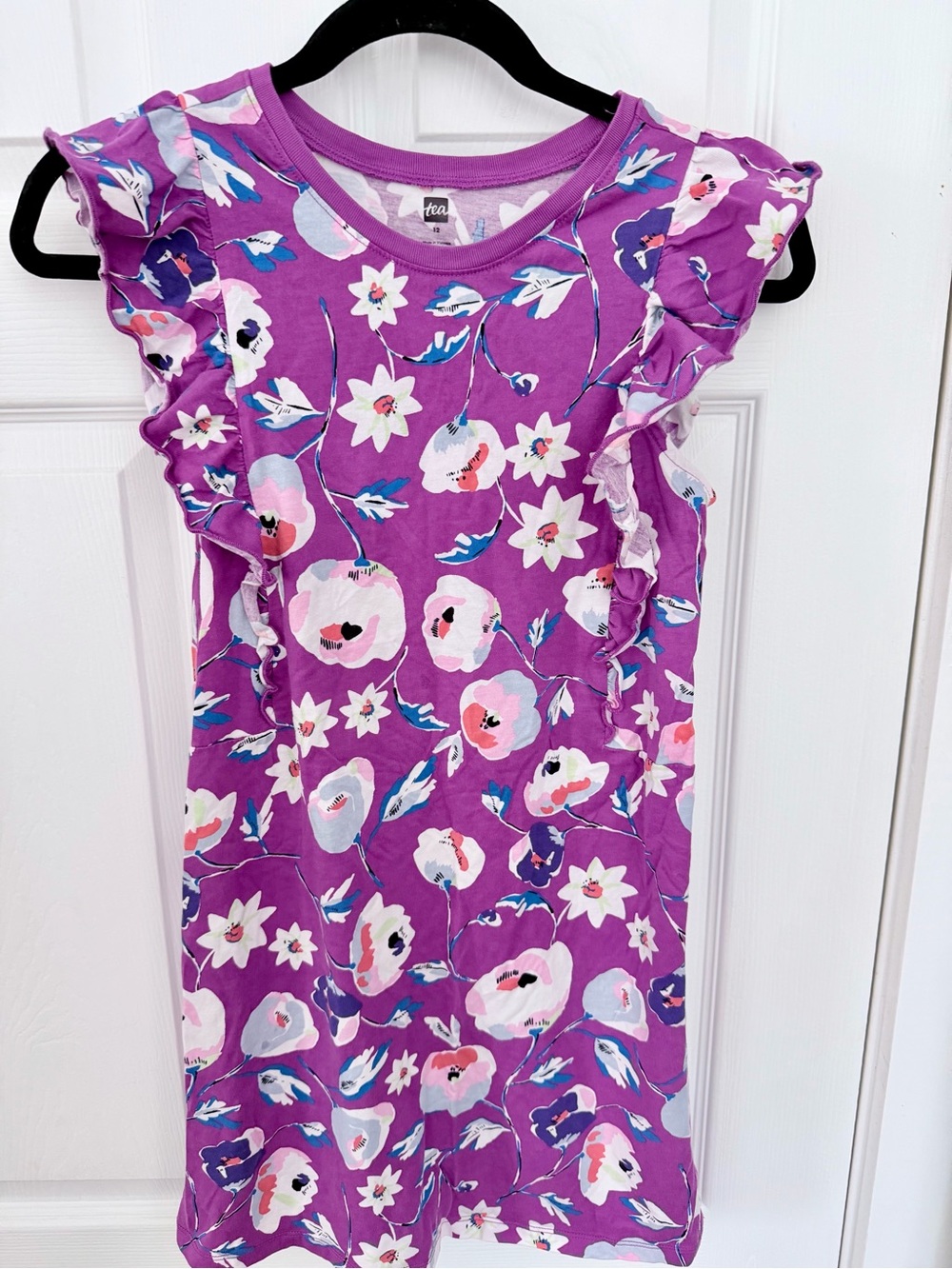 Tea Collection Purple Floral Ruffle Sleeve Dress